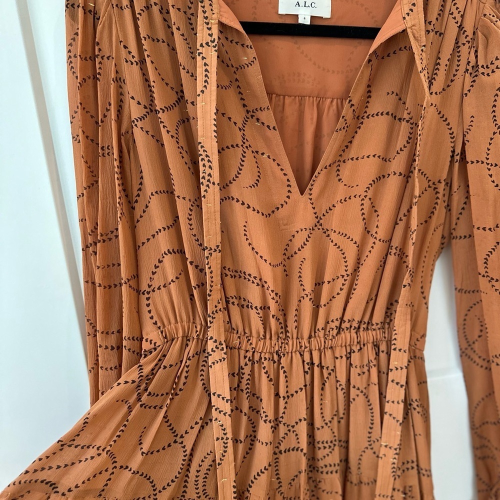 A.L.C. 100% Silk Heart Print Marlowe Long Sleeve Dress - Picture 8 of 10